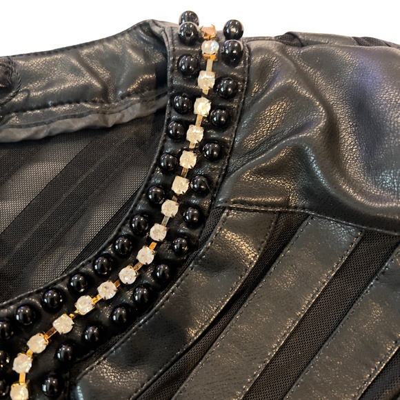 #A298  For Her NYC  BLACK Y2K  Glam Rock vegan Leather Jacket Rhinestones NWT XL - Picture 4 of 10